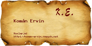 Komán Ervin névjegykártya